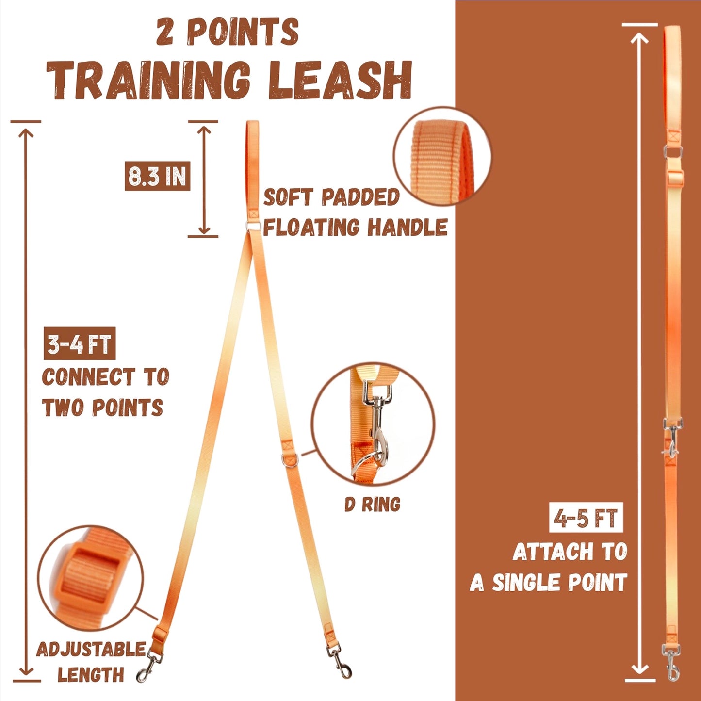 Double-Ended Leash - Gradient Orange
