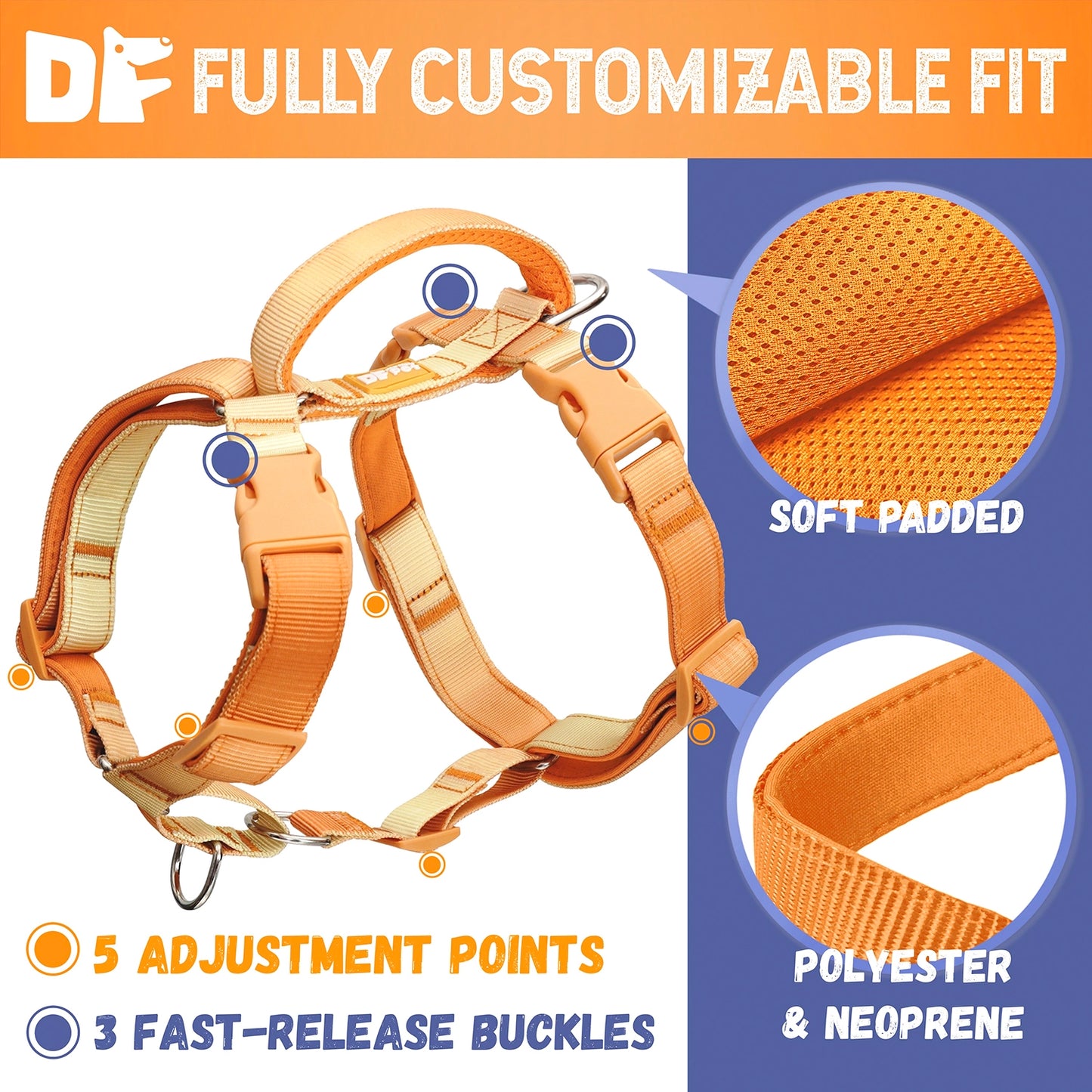 DF Martingale Dog Harness & Standard Leash Walk Kit - Gradient Orange