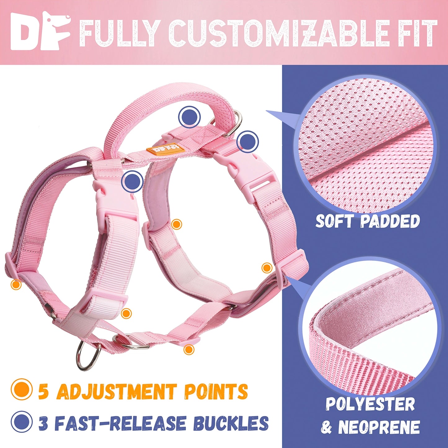 Martingale Harness & Double-Ended Leash Walk Kit - Gradient Peach