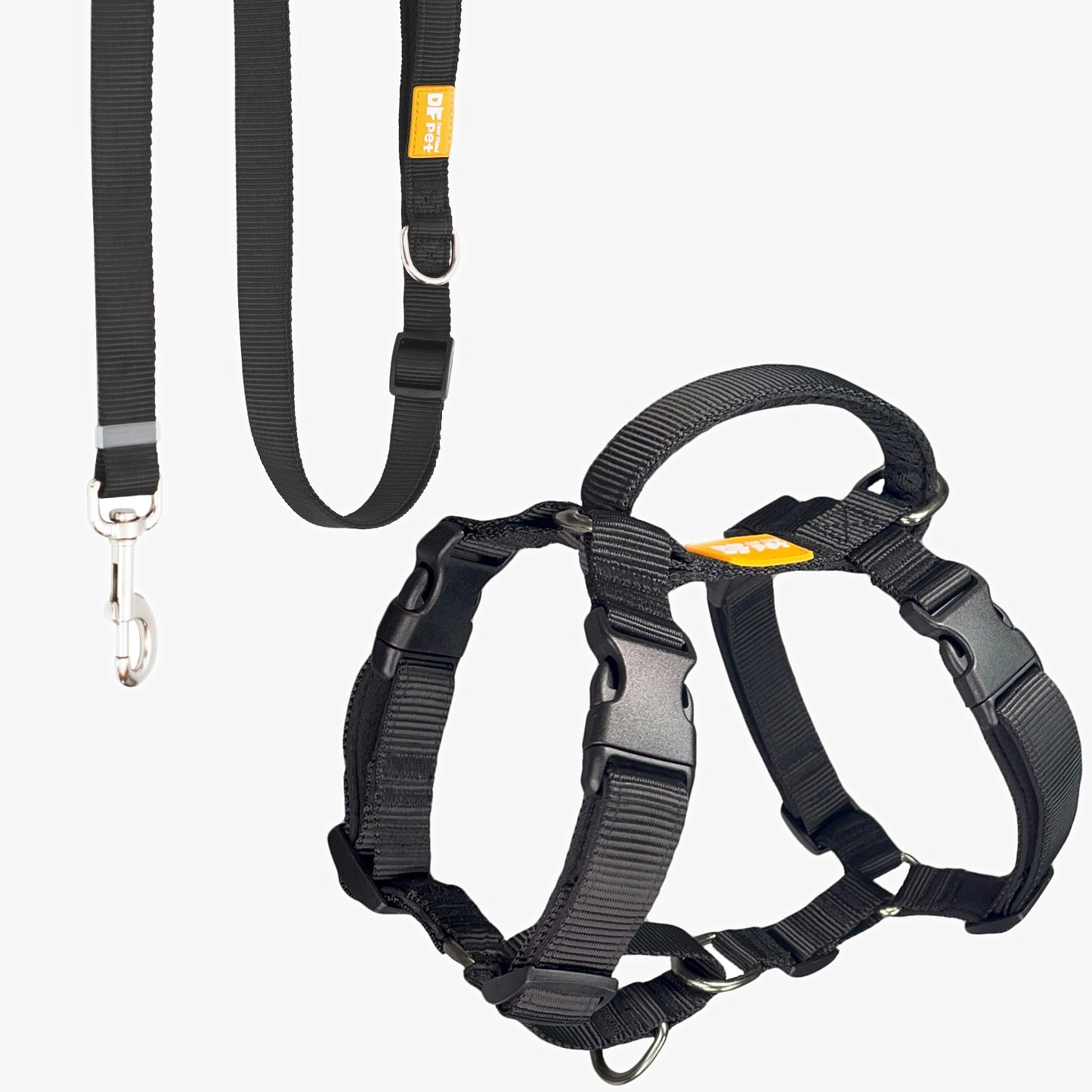 Martingale Dog Harness & Standard Leash Walk Kit - Black