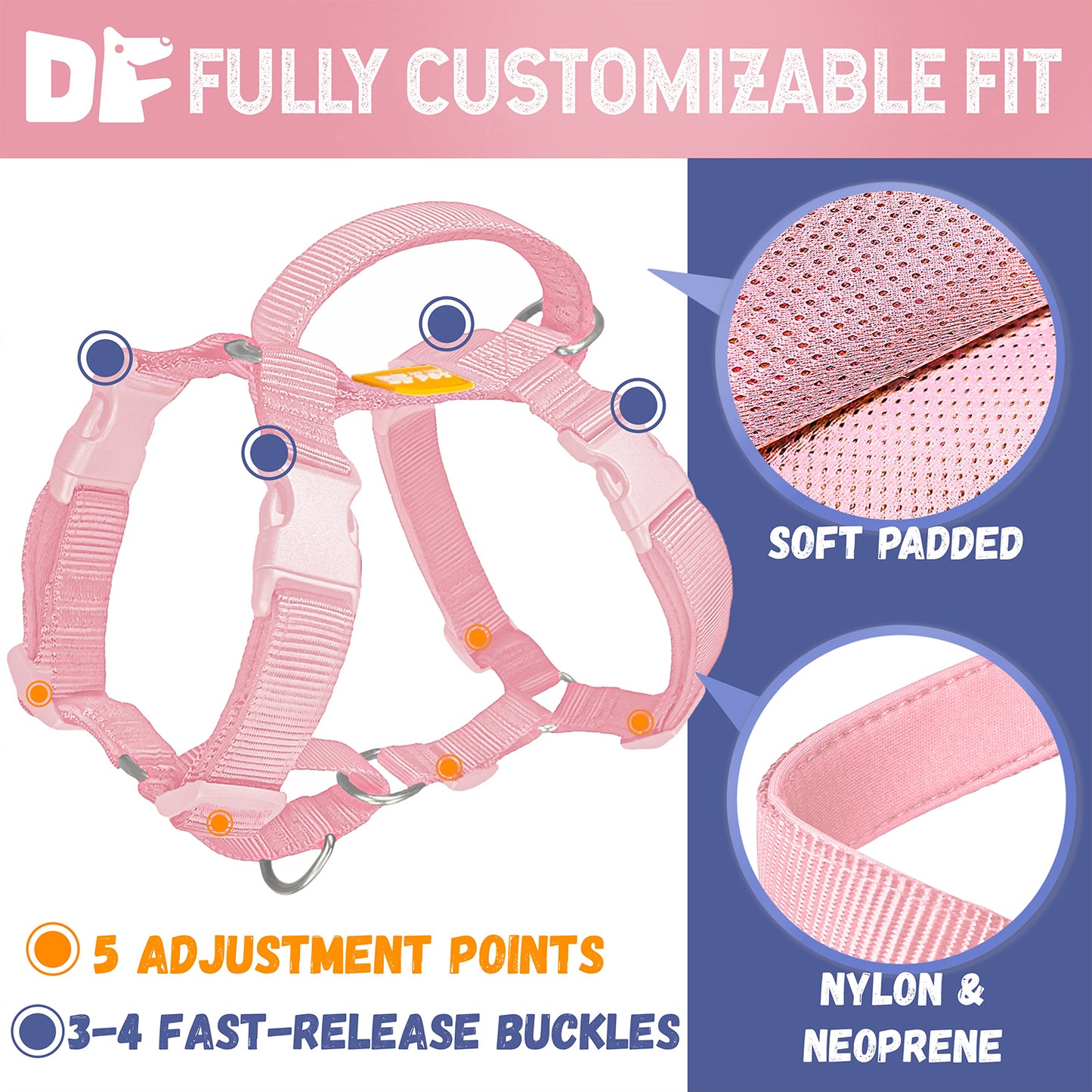 Martingale No-Pull Harness - Pink